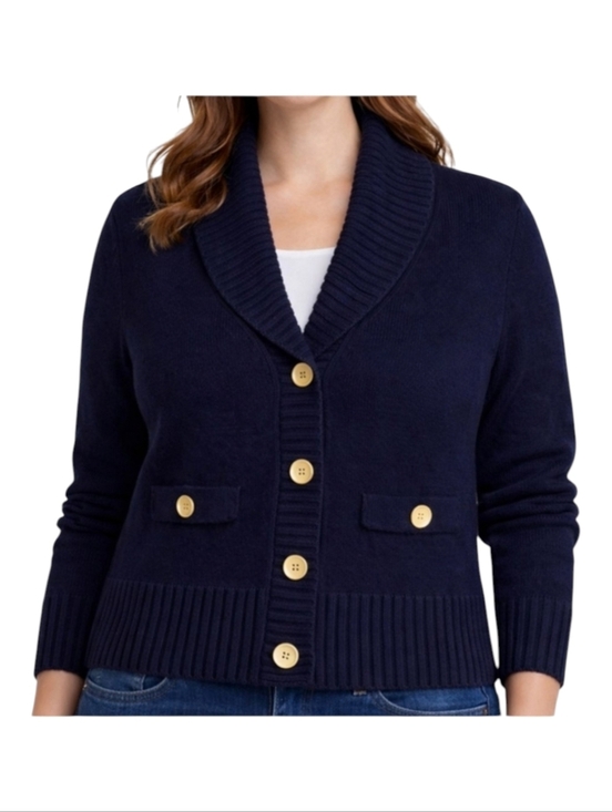 Victor Alfaro Sweaters - Victor Alfaro~Women Wool Chunky Cowl Neck Cardigan~Navy Nautical~LagenLook~ XL